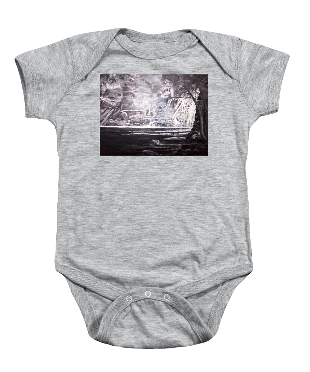 Waterfall Baby Onesie featuring the painting Morning Mist -Theresa Falls by Jan Byington