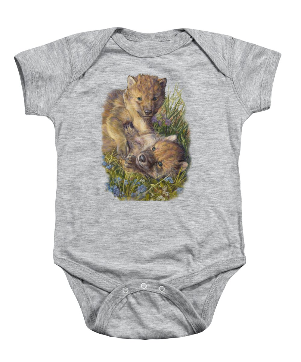 Wolf Baby Onesie featuring the painting Morning Play by Lucie Bilodeau