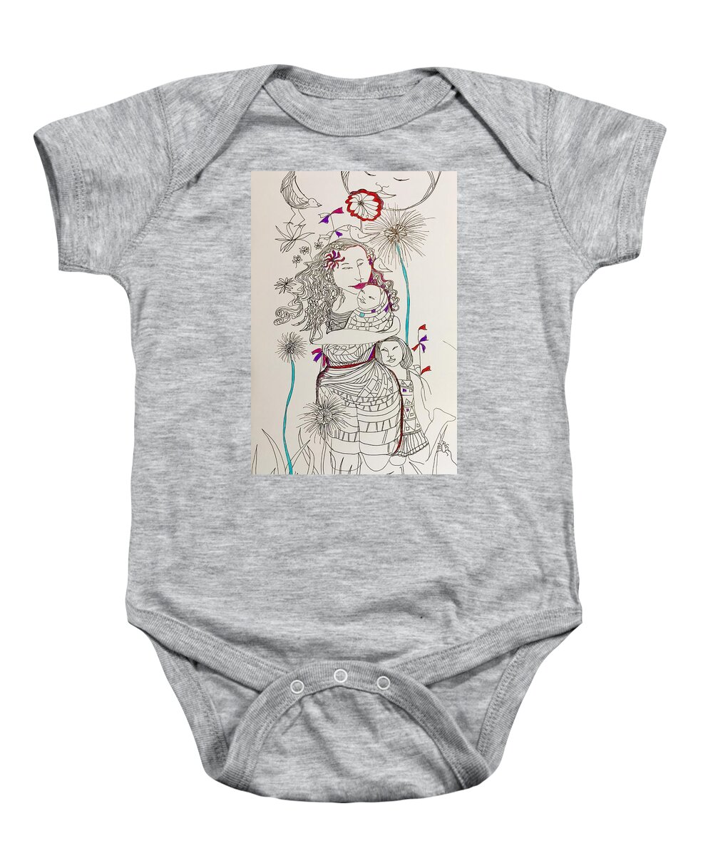 Mother Baby Onesie featuring the drawing Mother's Day by Rosalinde Reece