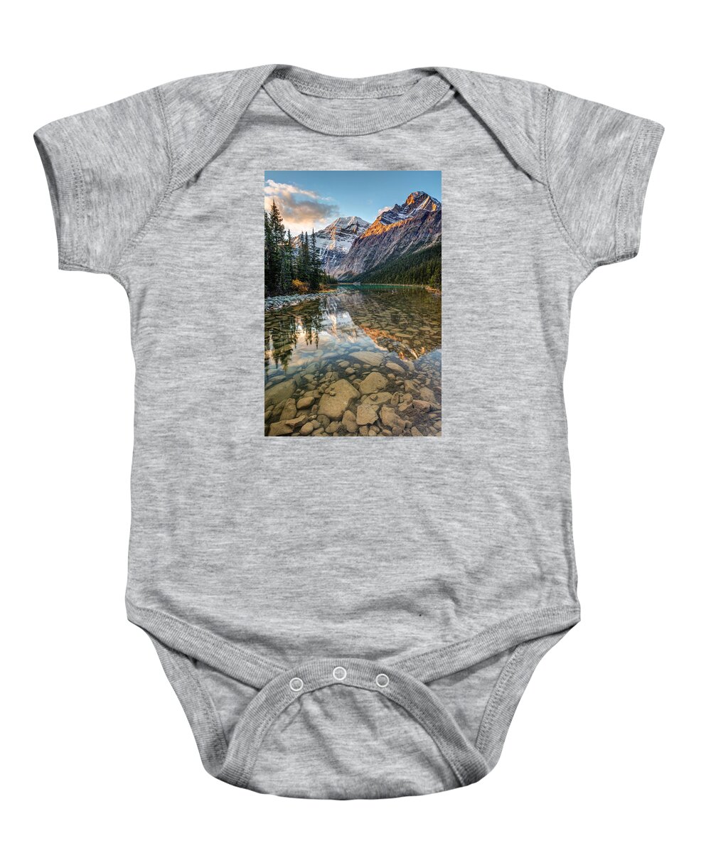 Edith Cavell Baby Onesie featuring the photograph Mount Edith Cavell Sunrise by Pierre Leclerc Photography