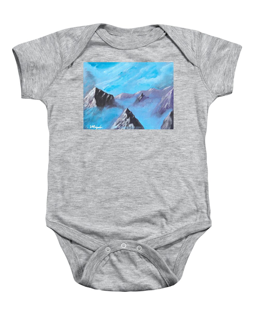 Mountain Baby Onesie featuring the painting Mountains in mist by David Bigelow