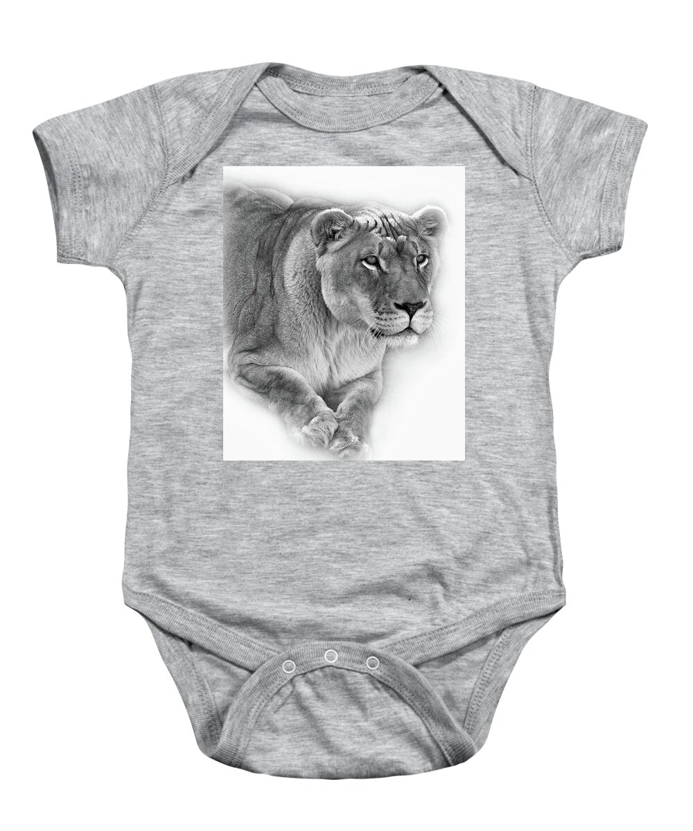 Lion Baby Onesie featuring the photograph Moving In - Vignette bw by Steve Harrington