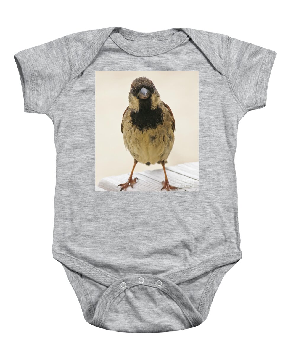 House Sparrow Baby Onesie featuring the photograph Mr Sparrow by Terri Waters