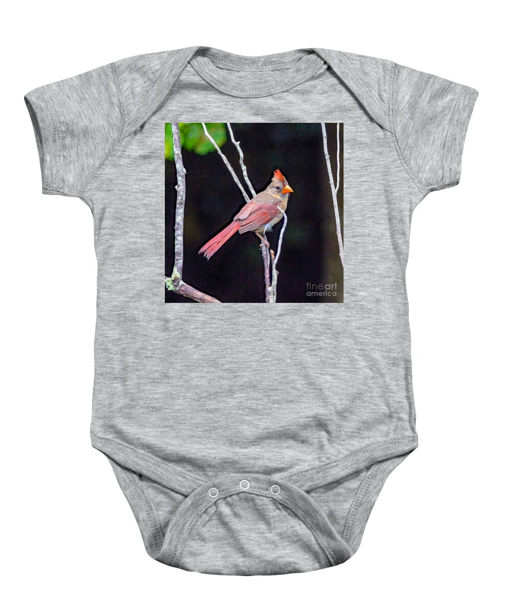 Nature Baby Onesie featuring the painting Female Cardinal by DB Hayes