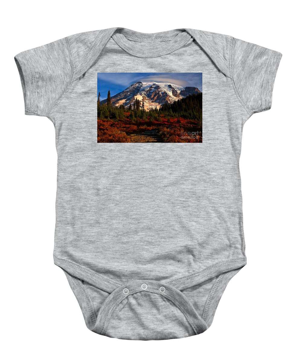 Mt Rainier National Park Baby Onesie featuring the photograph Mt. Rainier Paradise Morning by Adam Jewell