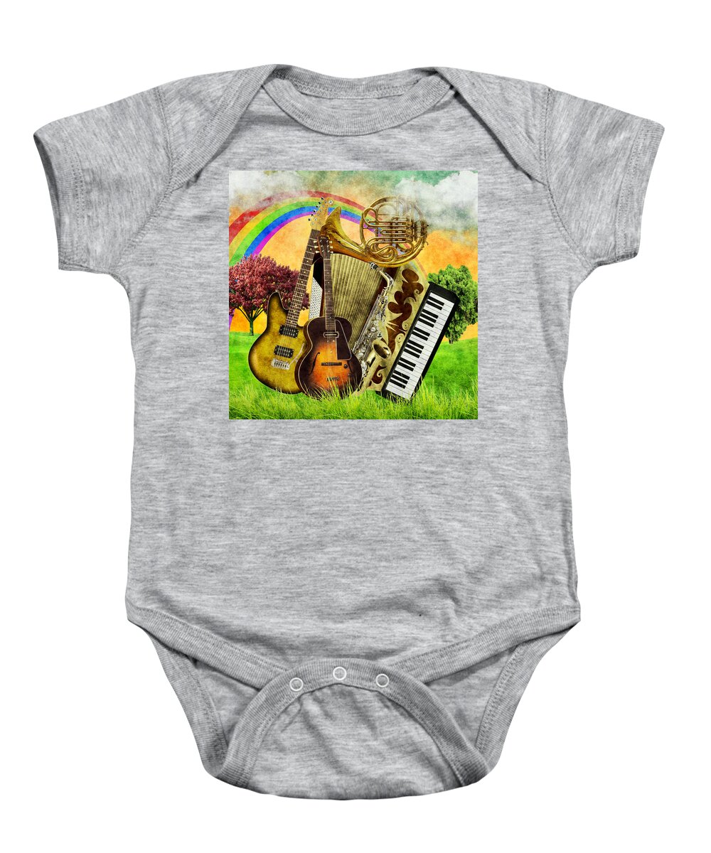Fantasy Baby Onesie featuring the mixed media Musical Wonderland by Ally White