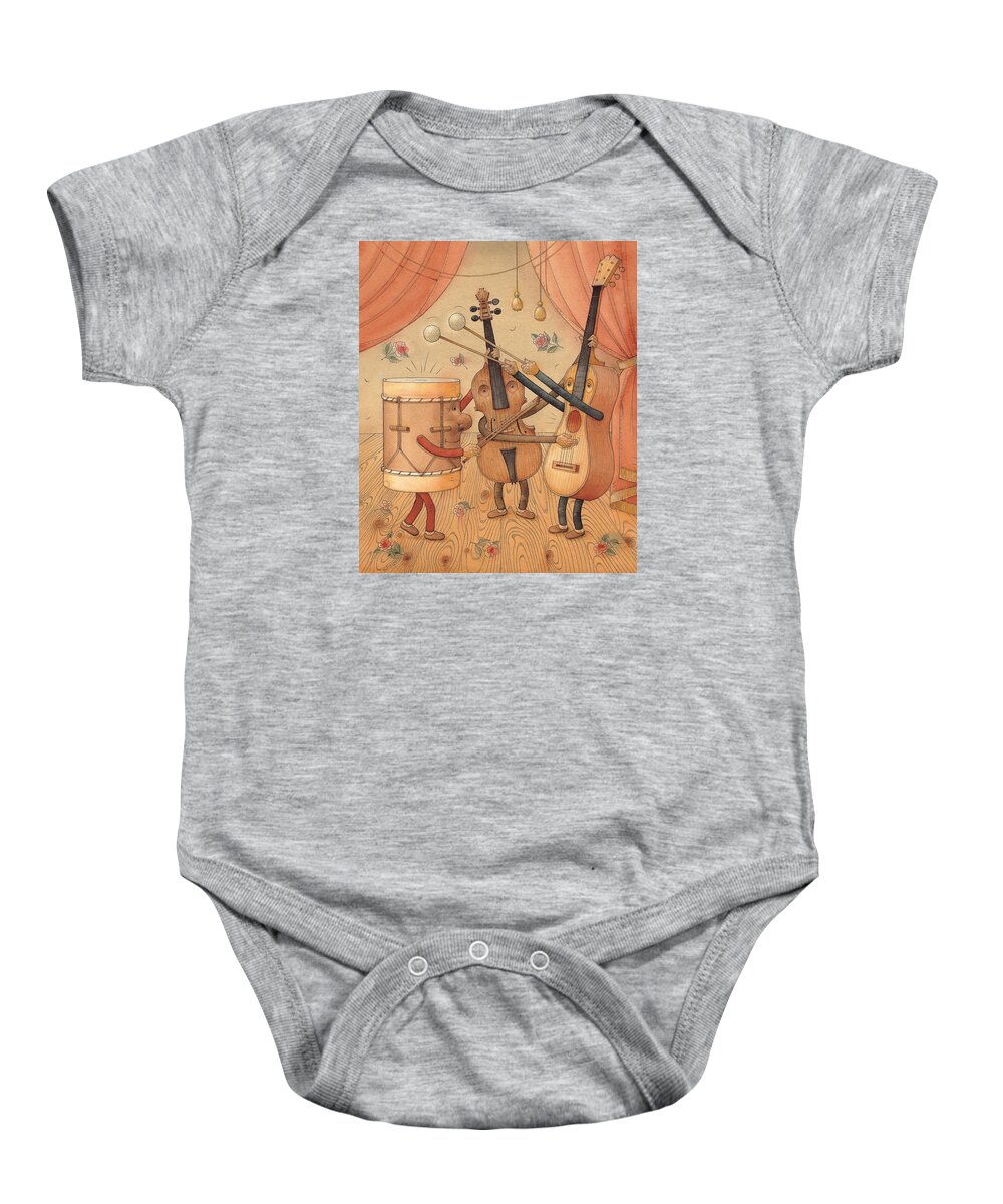 Music Instruments Guitar Violin Drums Concert Baby Onesie featuring the painting Musicians by Kestutis Kasparavicius