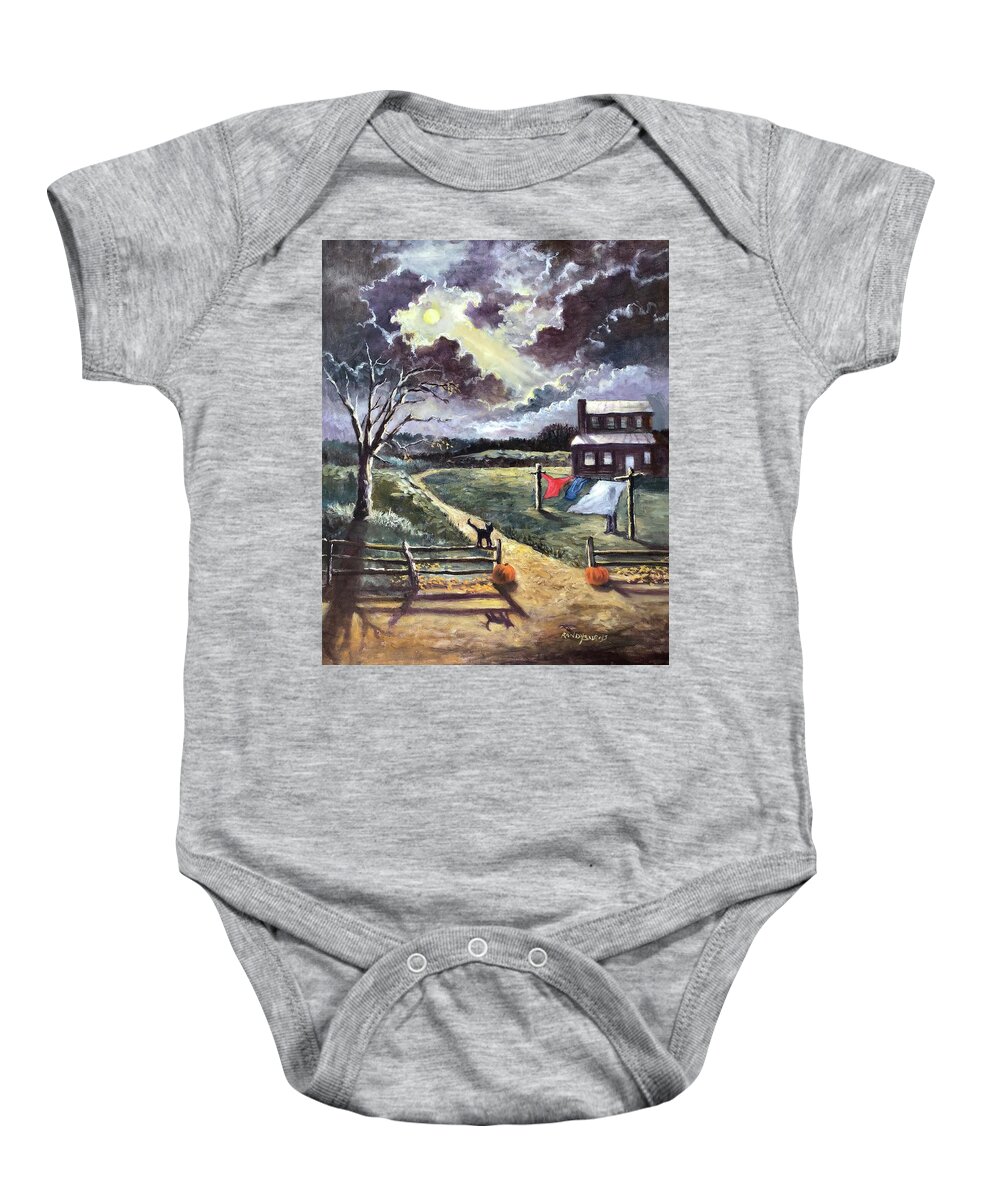 October Baby Onesie featuring the painting Mystery of the October Moon by Rand Burns
