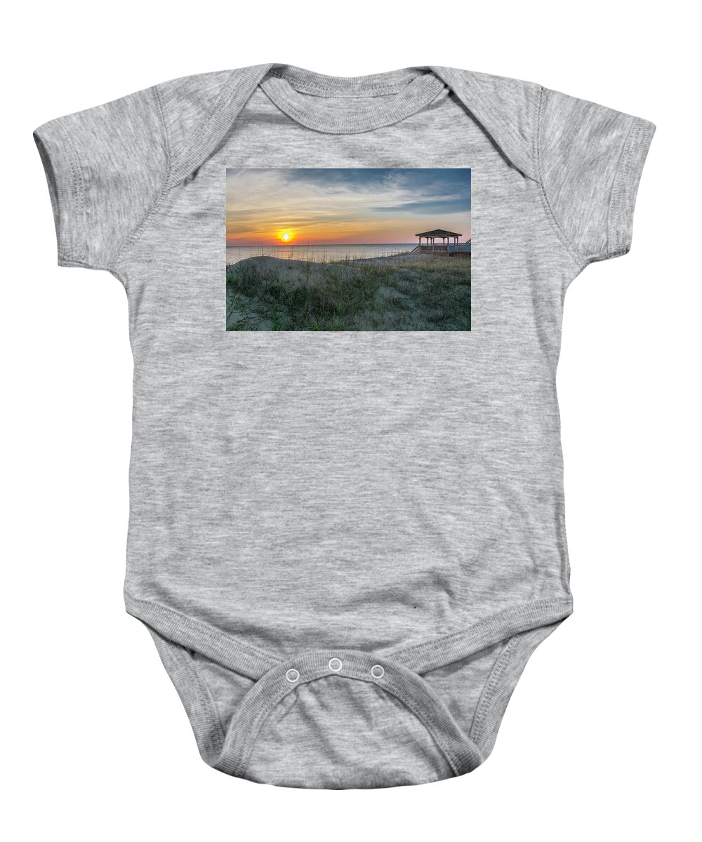 Nags Head Baby Onesie featuring the photograph Nags Head Sunrise with Gazebo by WAZgriffin Digital