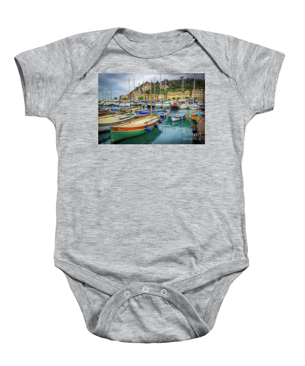 Castle Hill Baby Onesie featuring the photograph Napoleon's Boat in Port of Nice, France by Liesl Walsh