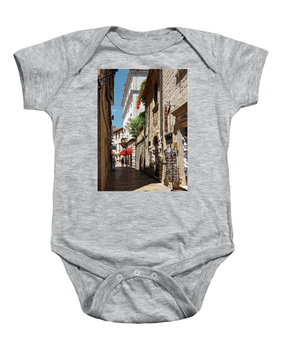 Narrow Pedestrian Street Baby Onesie featuring the photograph Narrow Pedestrian Street by Sally Weigand