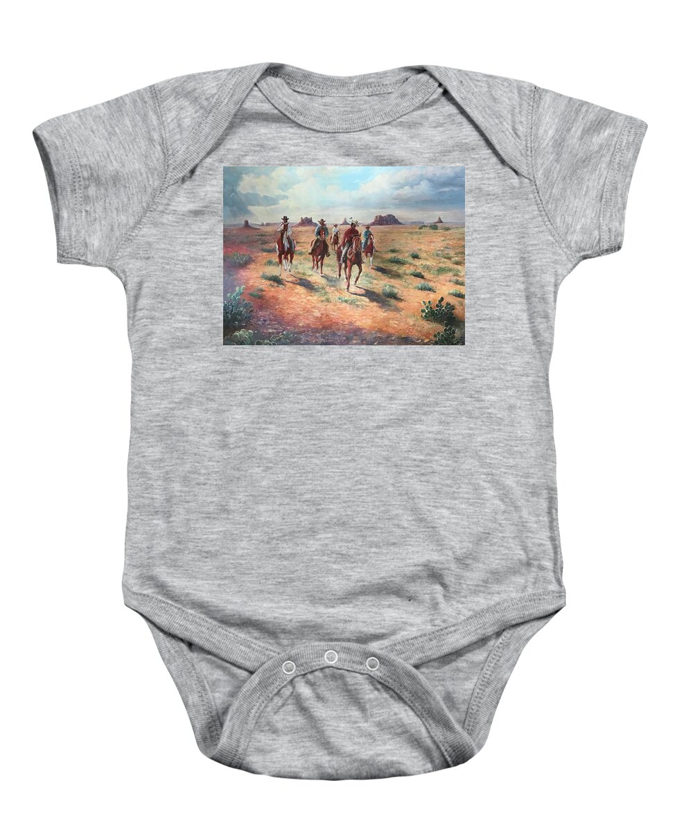 Cowboy Baby Onesie featuring the painting Navajo Riders by ML McCormick