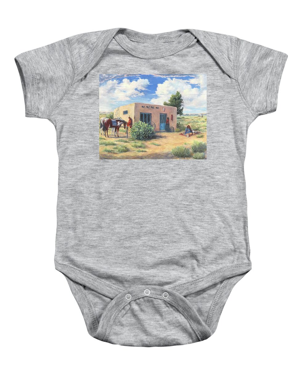 Native American Baby Onesie featuring the painting Navajo Trading Post by ML McCormick