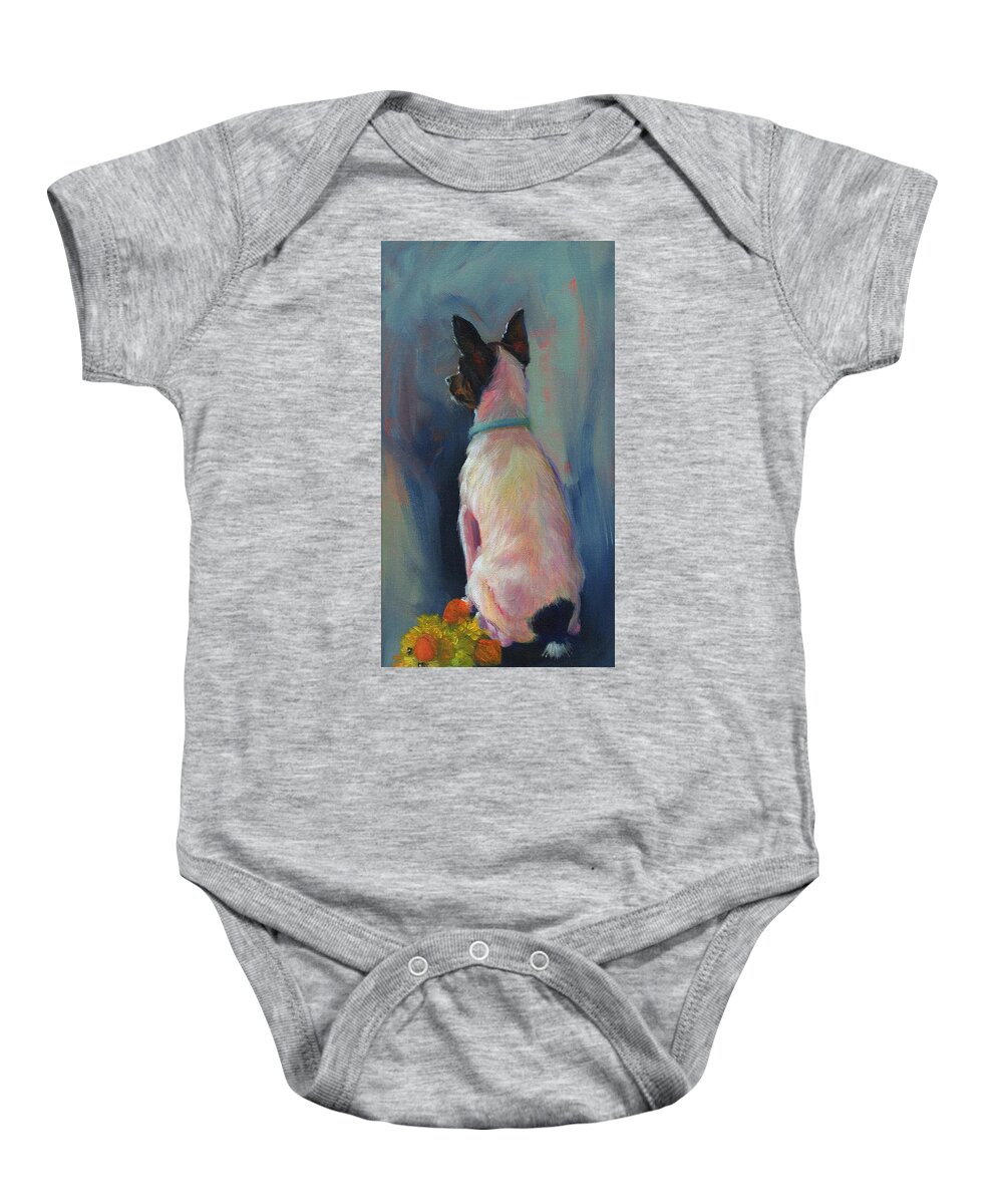 Scout Baby Onesie featuring the painting New Toy by Susan Hensel