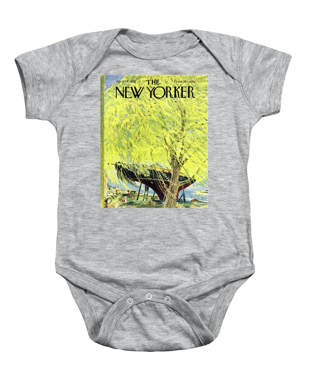Sailboat Baby Onesie featuring the painting New Yorker April 26 1952 by Garrett Price