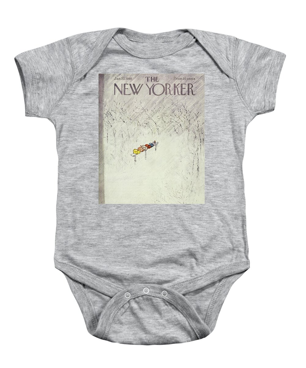 Winter Baby Onesie featuring the painting New Yorker January 22 1955 by Abe Birnbaum