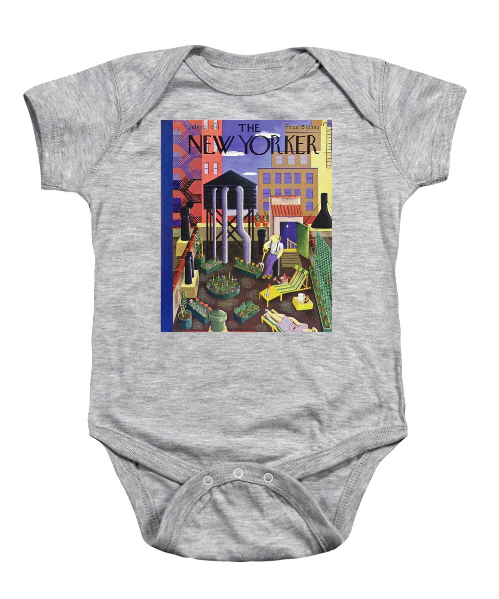 Couple Baby Onesie featuring the painting New Yorker July 19 1941 by Ilonka Karasz