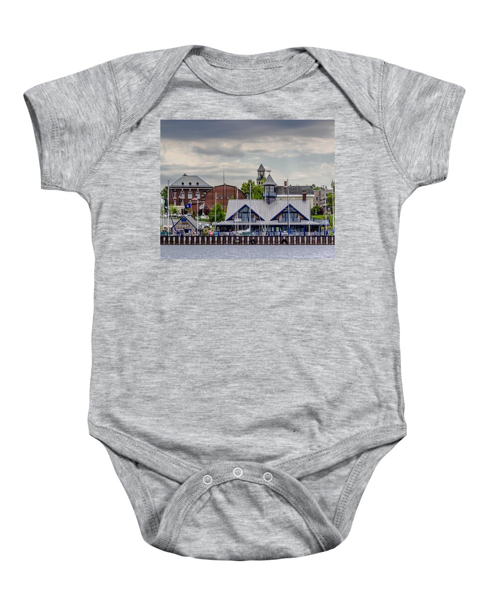 Boathouse Baby Onesie featuring the photograph Newport Waterfront by Tim Kirchoff