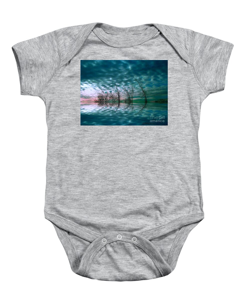 Turquoise Baby Onesie featuring the mixed media Night Dream by Elfriede Fulda