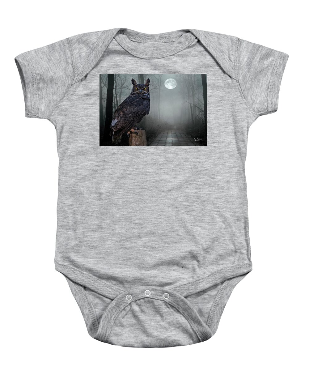 Owl Baby Onesie featuring the photograph Night Sentinel by Peg Runyan