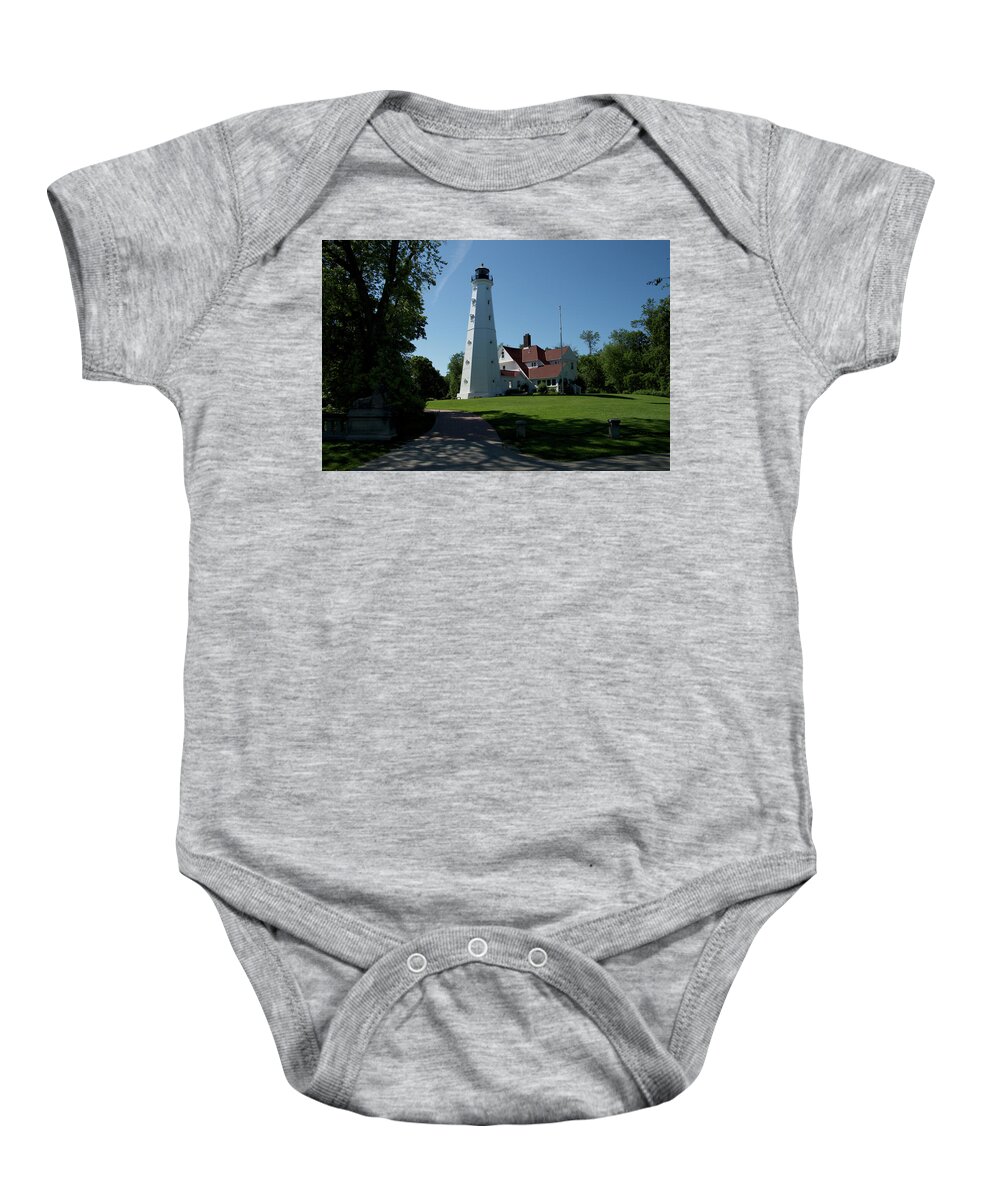 Lighthouse Baby Onesie featuring the photograph North Point Light Station Wisconsin 03 by Thomas Woolworth