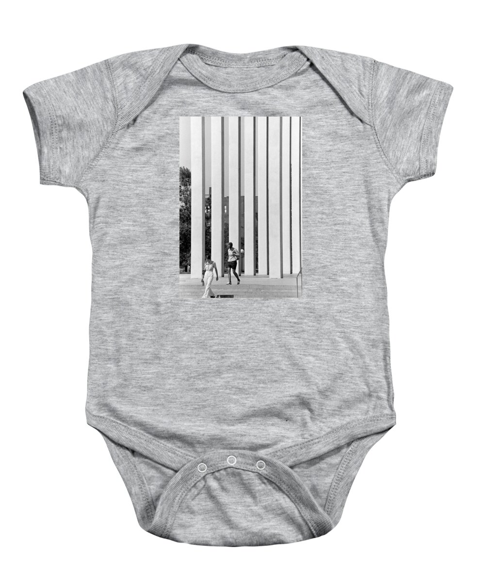 Actions Baby Onesie featuring the photograph Northwestern National Life columns by Mike Evangelist