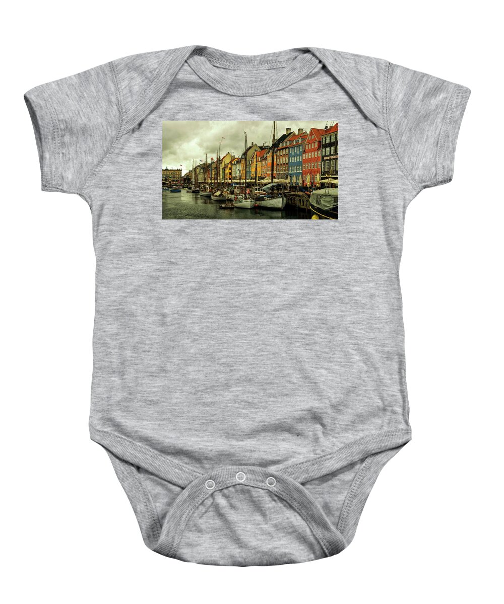 Boat Baby Onesie featuring the photograph Nyhavn in Copenhagen by Rob Hemphill