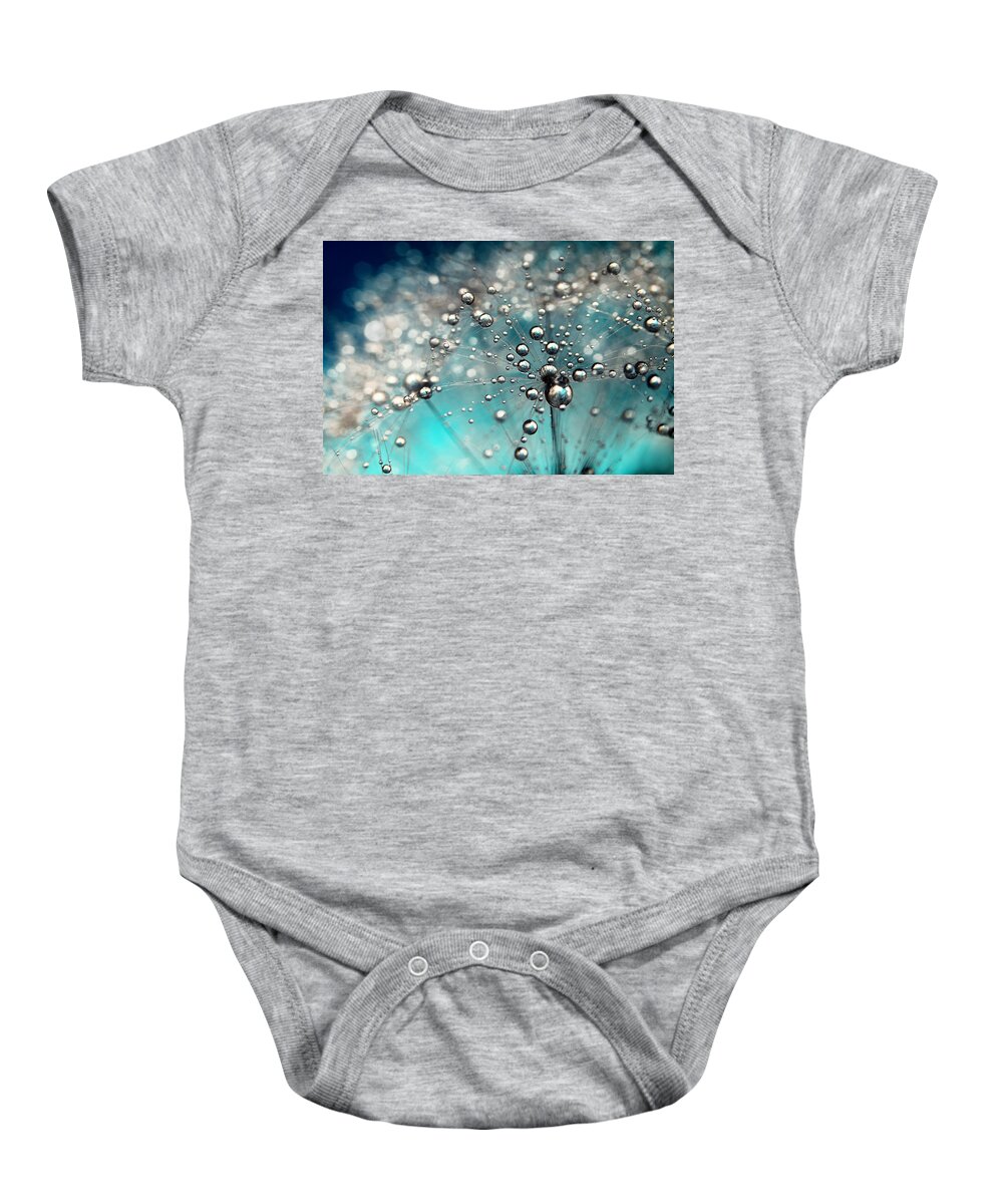 Dandelion Baby Onesie featuring the photograph Ocean Blue and White Dandy Drops by Sharon Johnstone
