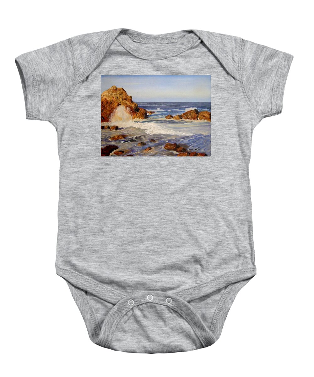 Seascape Baby Onesie featuring the painting Ocean Rock by Quwatha Valentine