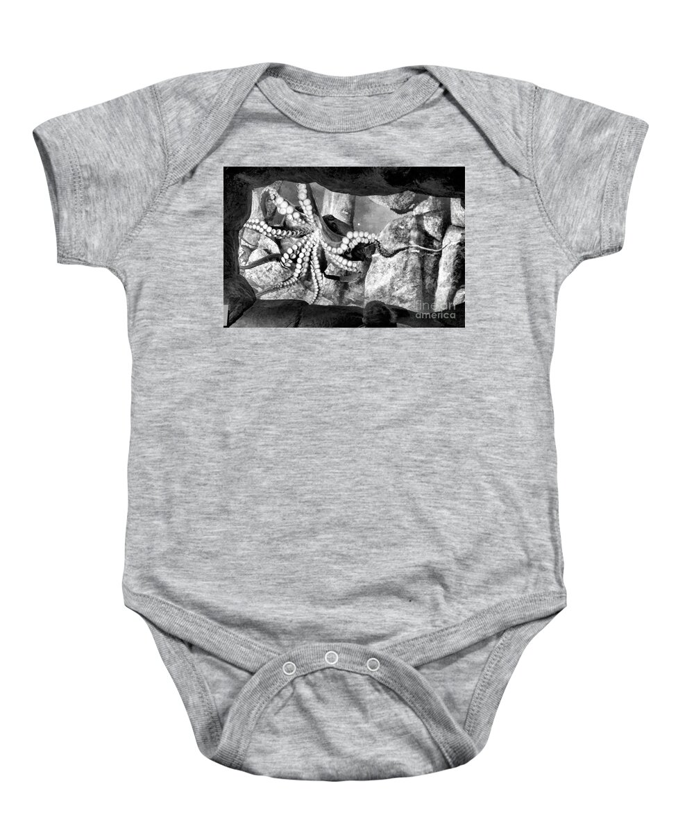 Octopus Baby Onesie featuring the photograph Octopus Black White by Chuck Kuhn