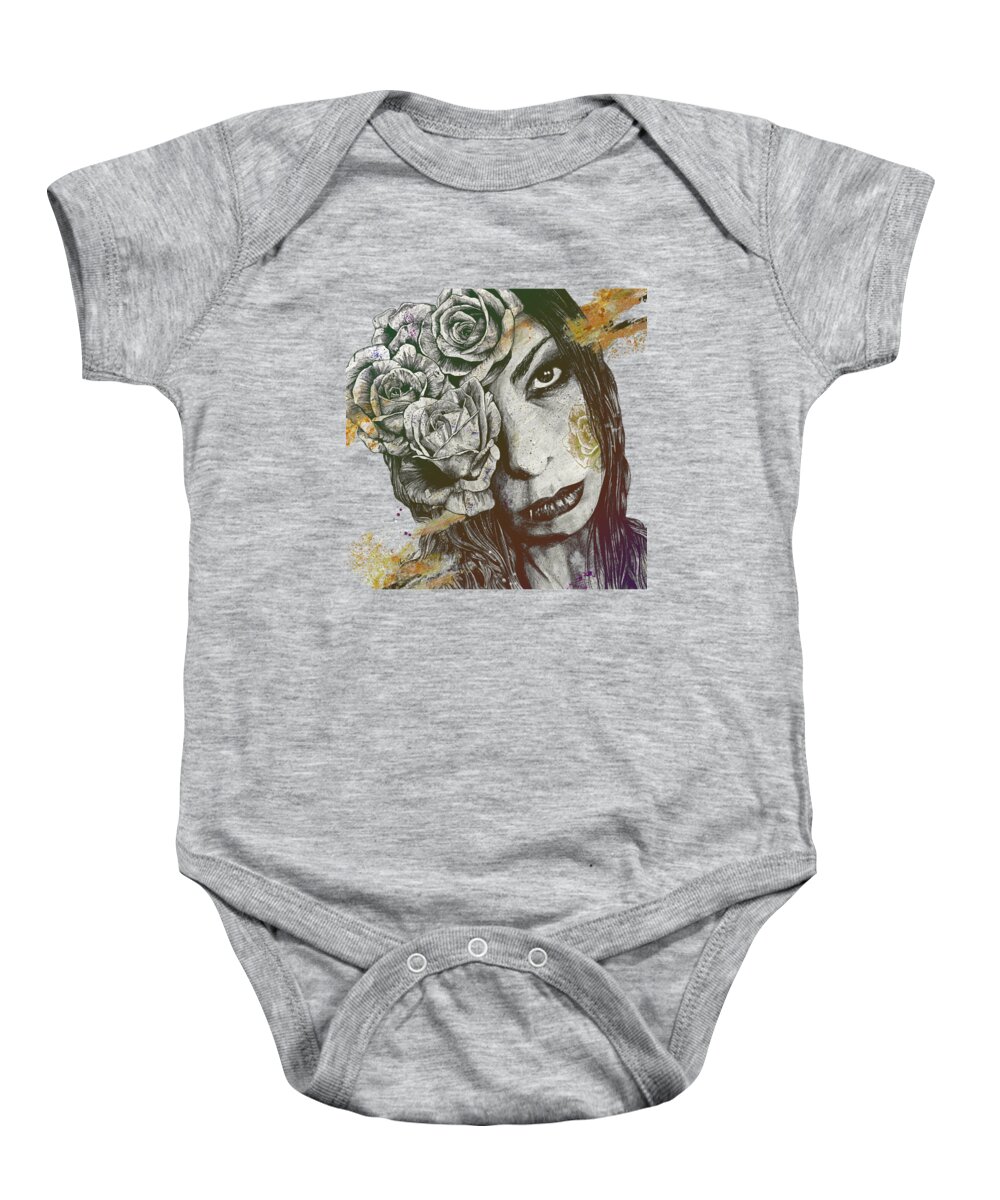 Female Portrait Baby Onesie featuring the drawing Of Suffering - Autumn by Marco Paludet