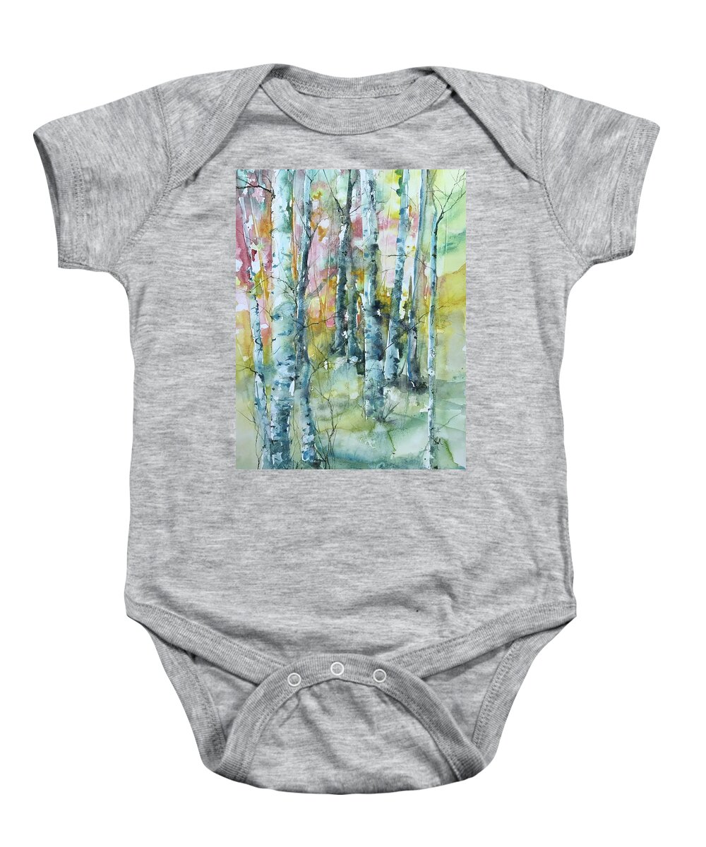 Trees Baby Onesie featuring the painting Oh Be Joyful Series by Robin Miller-Bookhout