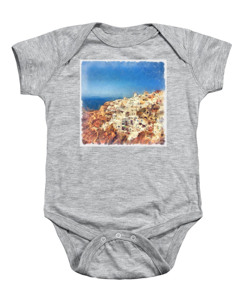 Tourism Baby Onesie featuring the photograph Oia watercolour by Sophie McAulay