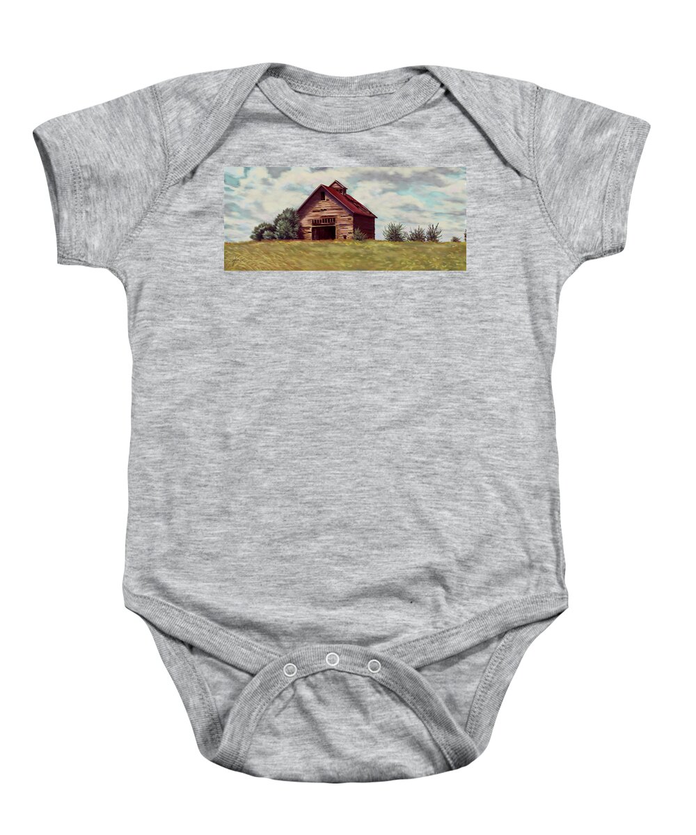Old Barn Baby Onesie featuring the painting Old Barn by Hans Neuhart