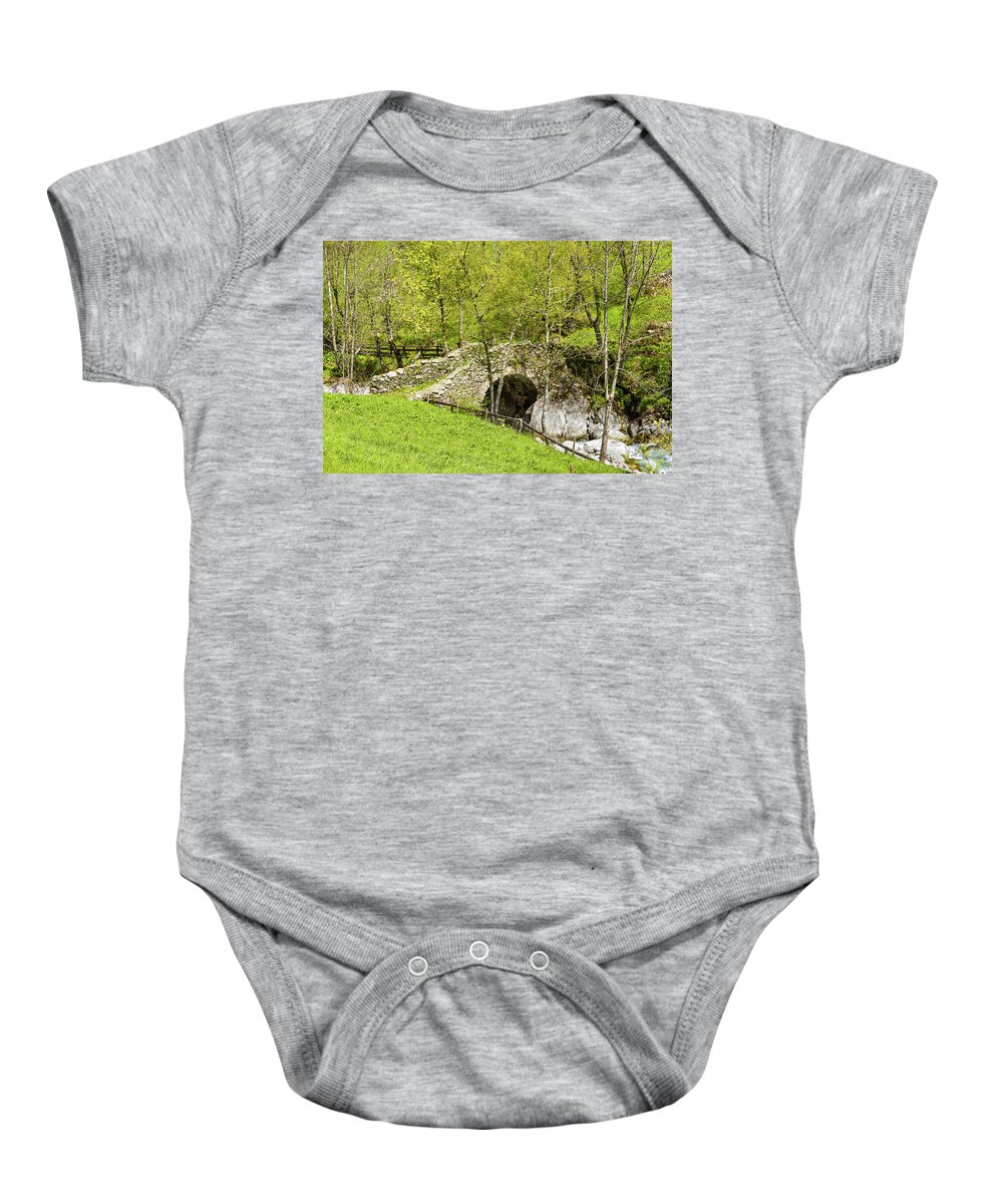 Bridge Baby Onesie featuring the photograph Old bridge - 1 - French Alps by Paul MAURICE