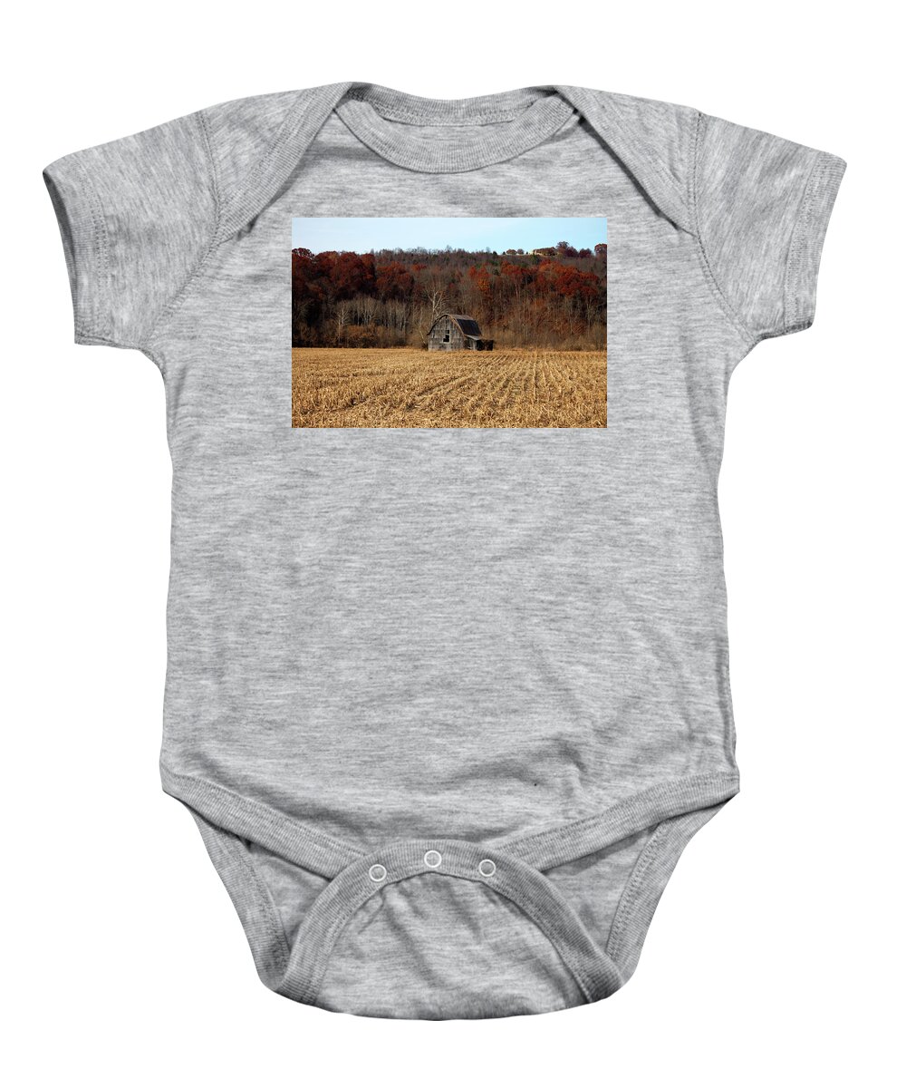 Barn Baby Onesie featuring the photograph Old Country Barn in Autumn #1 by Jeff Severson