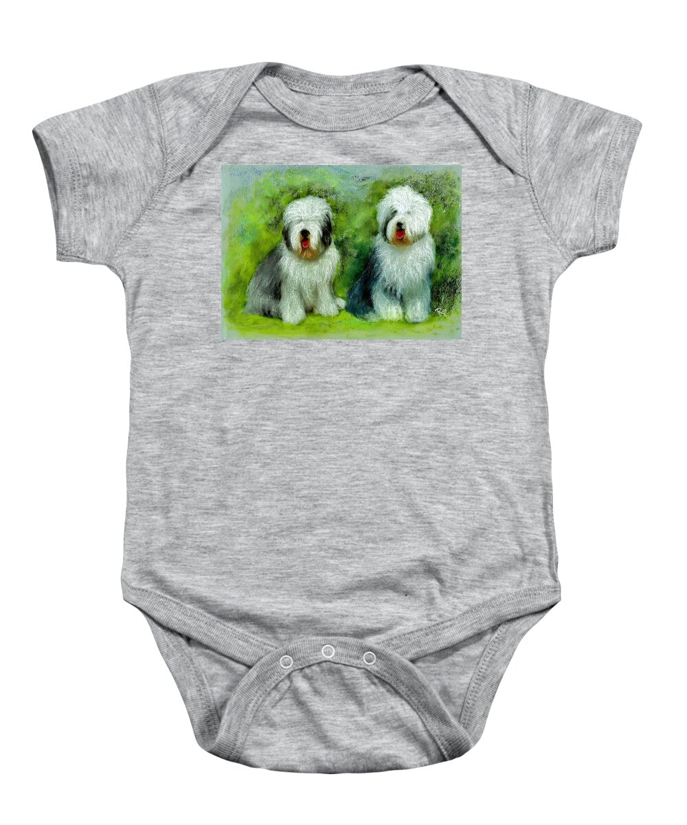 Old English Sheepdog Baby Onesie featuring the painting Old English Sheepdog by Ryn Shell