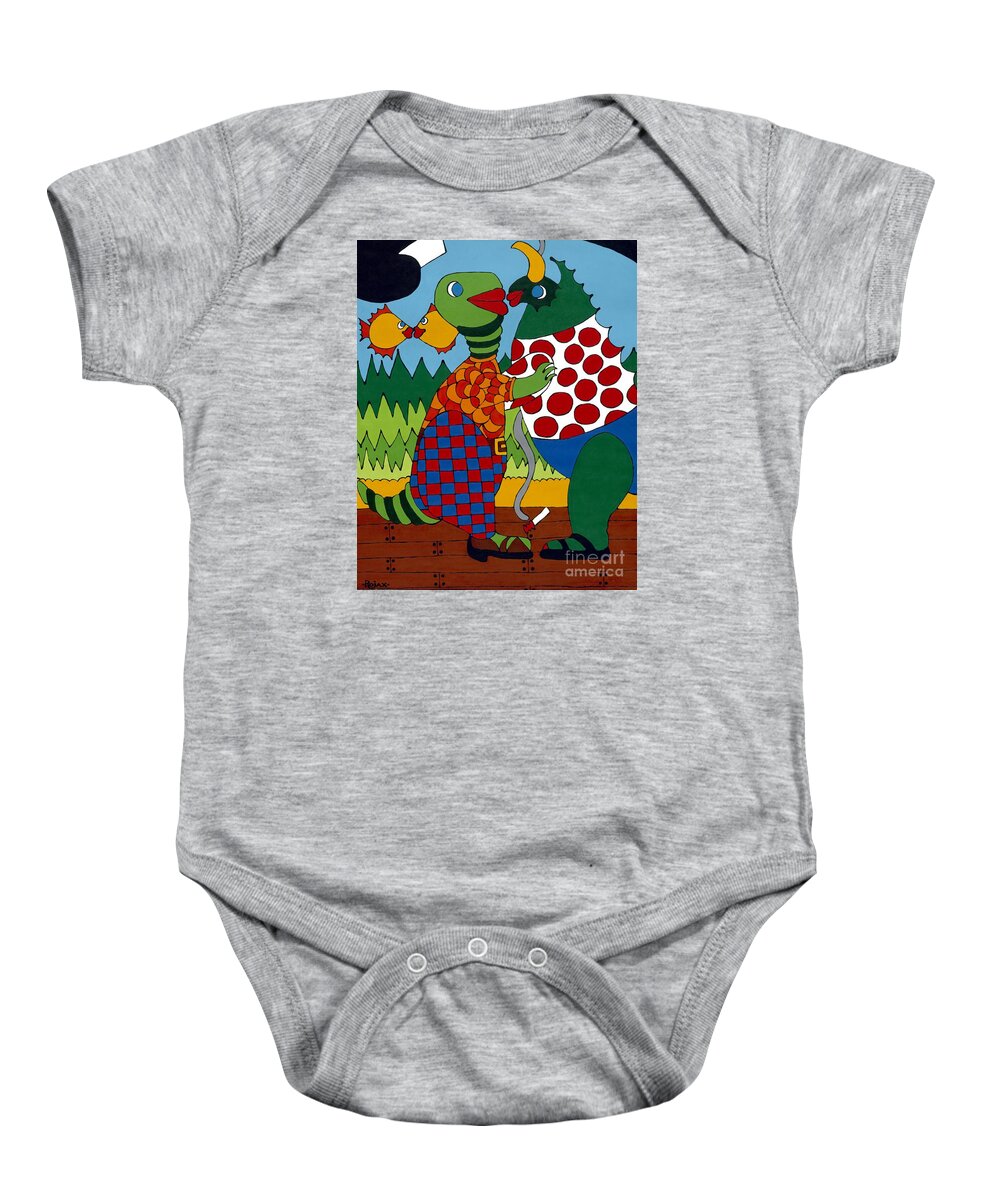 Monsters Baby Onesie featuring the painting Old Folks Dancing by Rojax Art