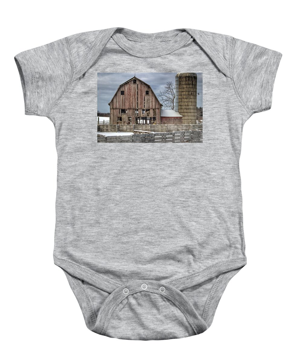 Barn Baby Onesie featuring the photograph 0032 - Old Marathon by Sheryl L Sutter