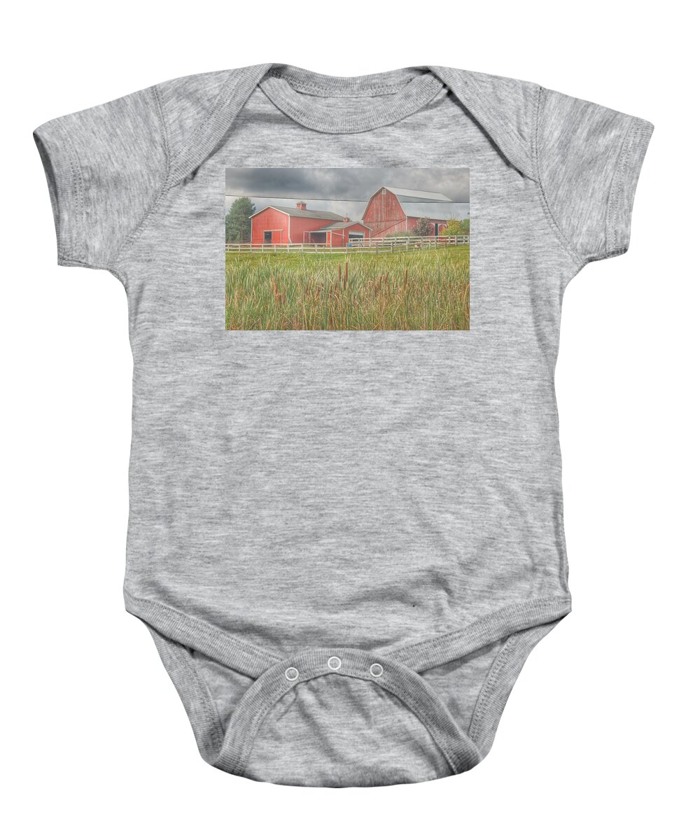 Barn Baby Onesie featuring the photograph 0033 - Old Meets New by Sheryl L Sutter