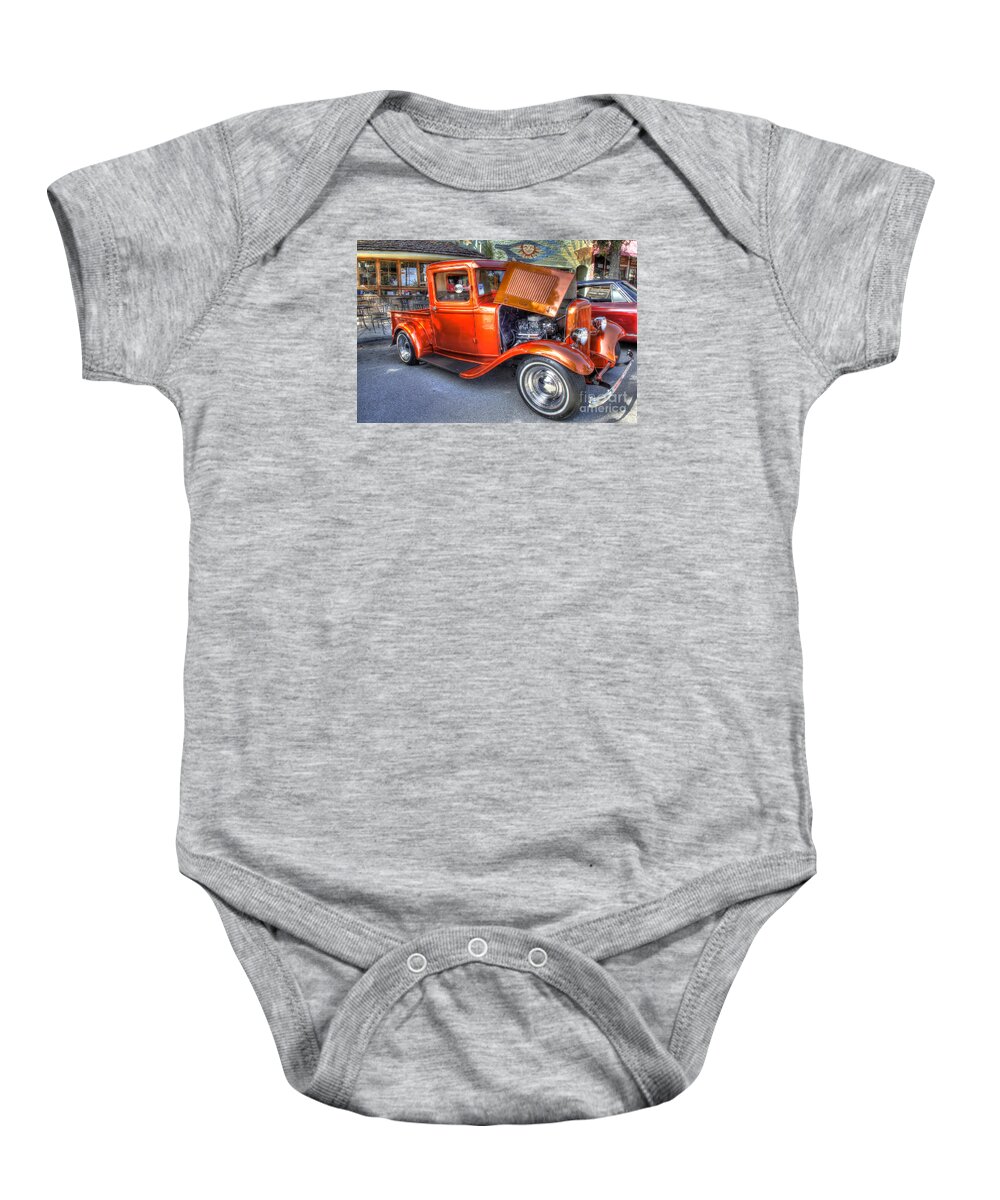 Hdr Process Baby Onesie featuring the photograph Old Timer Orange Truck by Mathias 