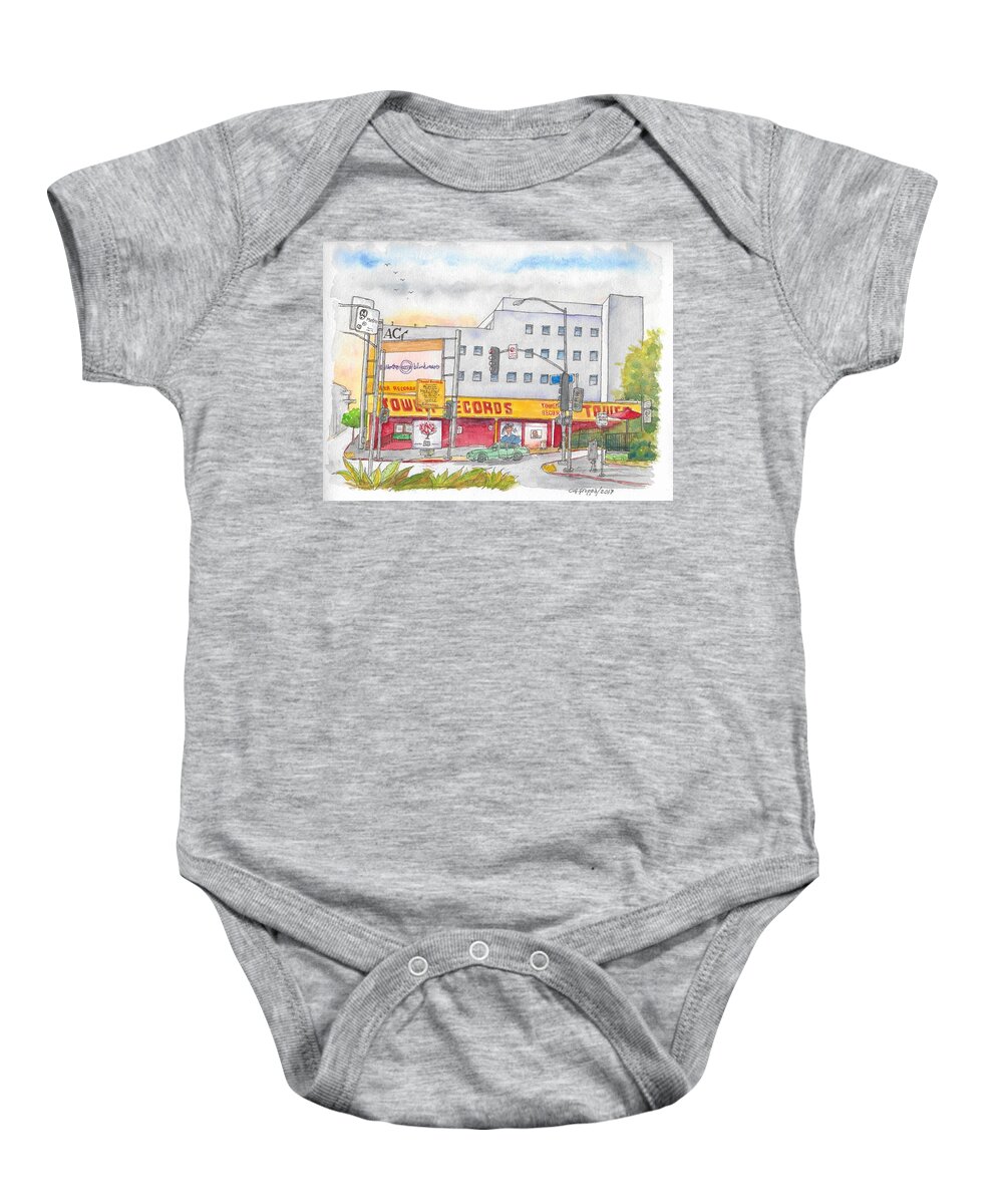 Tower Records Baby Onesie featuring the painting Old Tower Records in West Hollywood, California by Carlos G Groppa