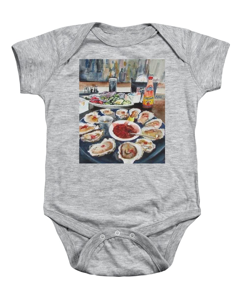 Food Baby Onesie featuring the painting On the Half Shell by Bobby Walters