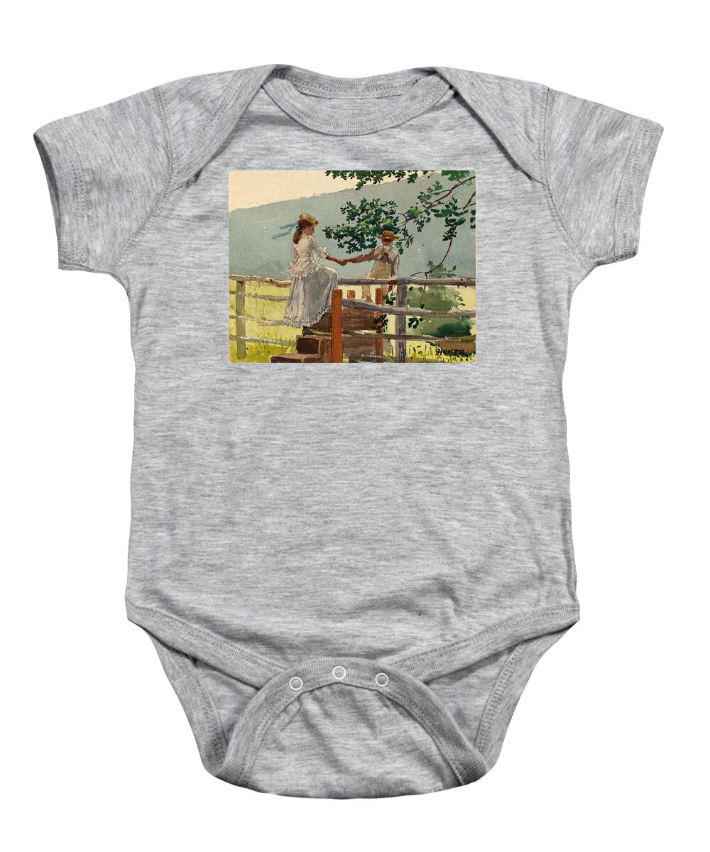 Winslow Homer Baby Onesie featuring the drawing On the Stile #7 by Winslow Homer