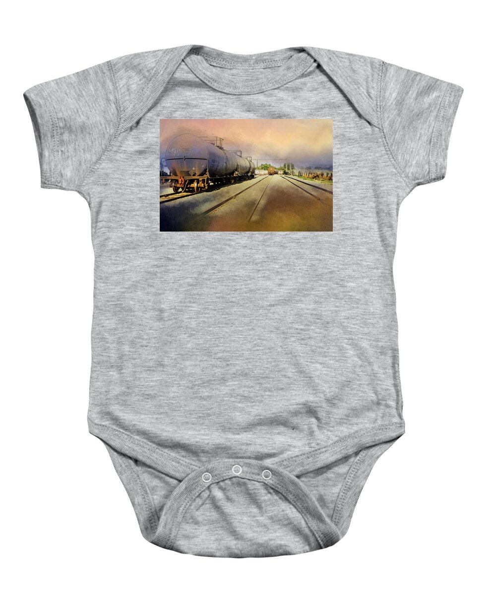 Train Baby Onesie featuring the digital art On the Track by Terry Davis