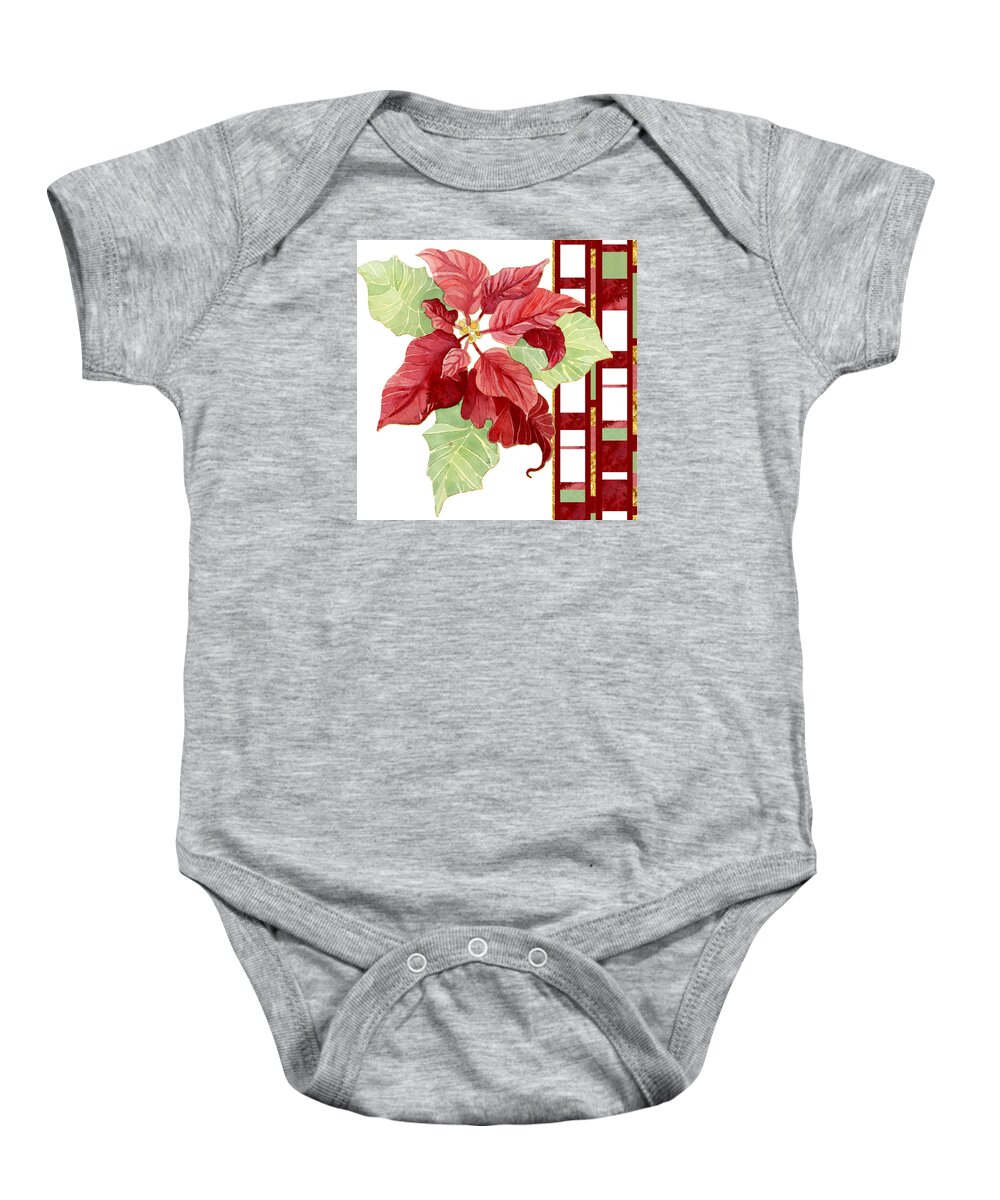 Modern Baby Onesie featuring the painting One Perfect Poinsettia Flower w Modern Stripes by Audrey Jeanne Roberts