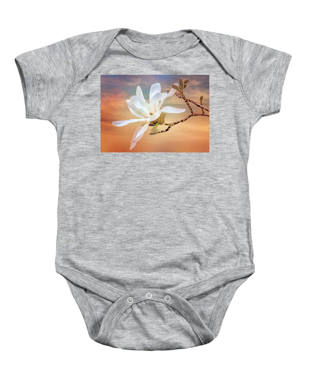 Magnolia Baby Onesie featuring the photograph Open Magnolia on Texture by Nikolyn McDonald