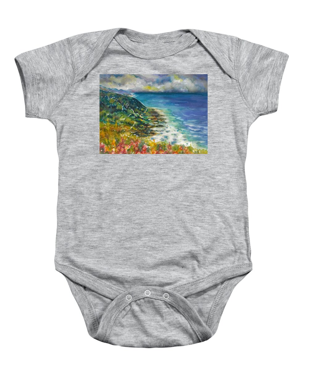 Watercolor Baby Onesie featuring the painting Oregon Coast by Ann Nicholson