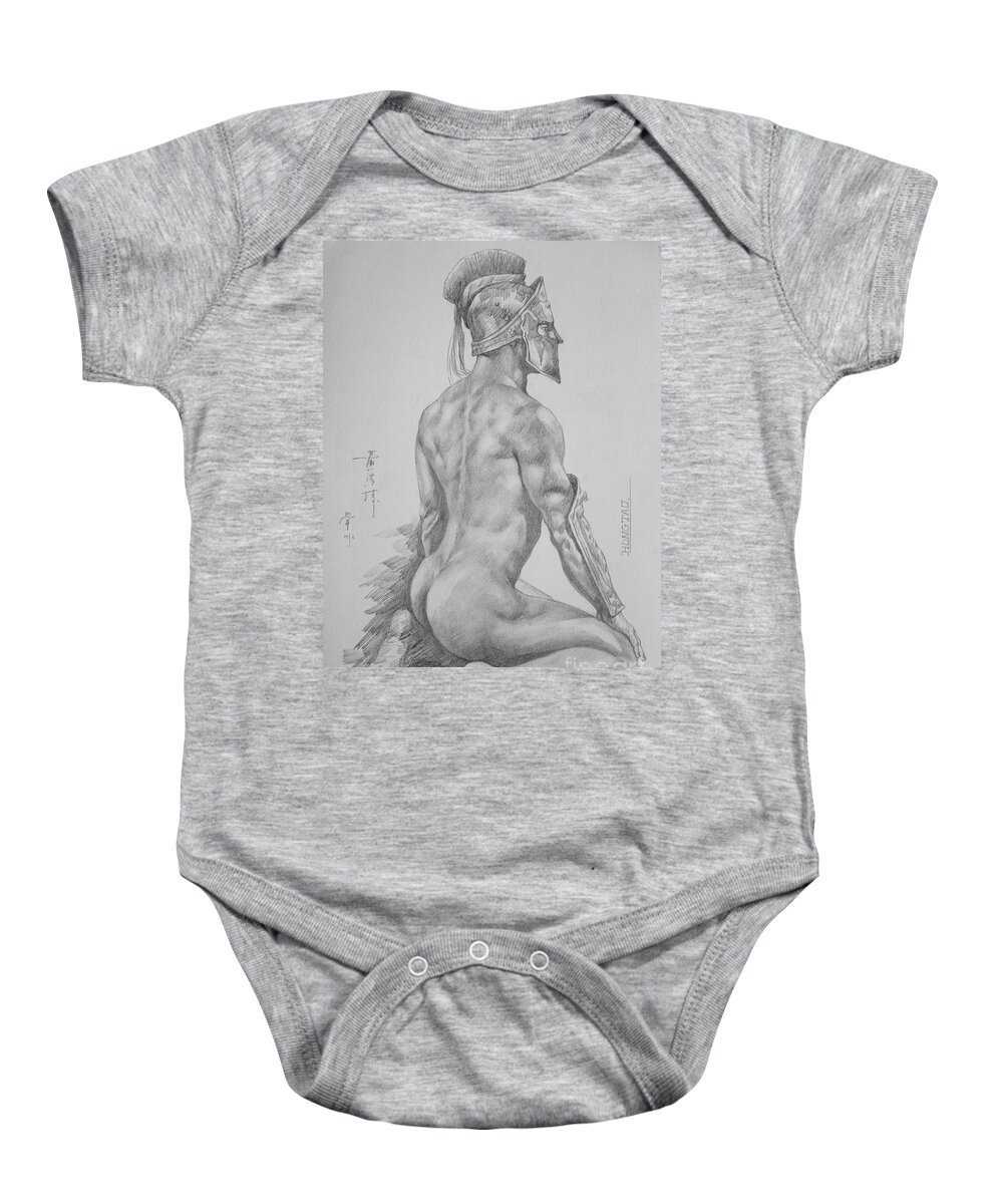 Drawing Baby Onesie featuring the drawing Original Charcoal Drawing Art Male Nude On Paper #16-3-11-26 by Hongtao Huang