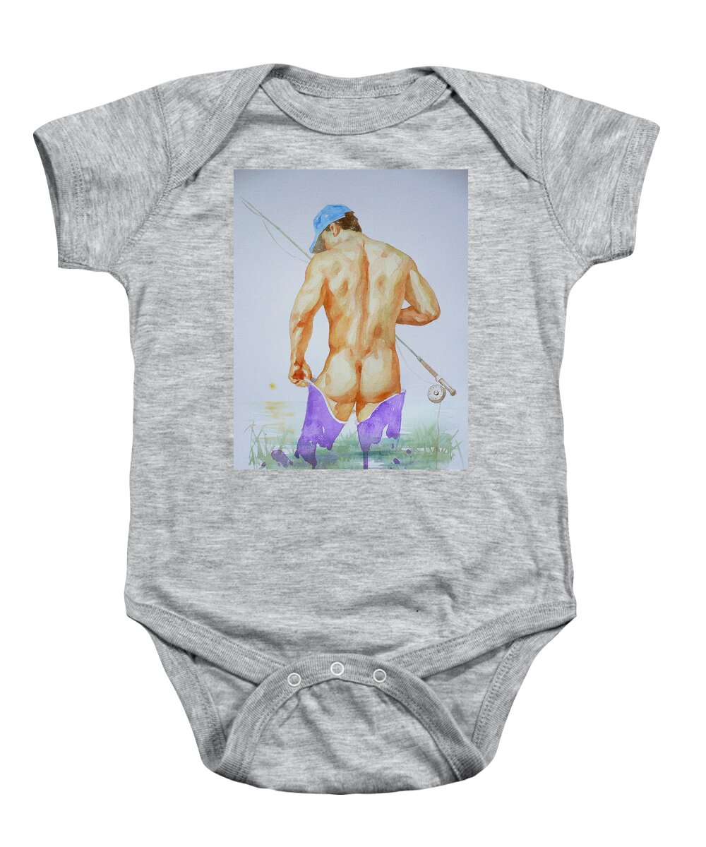 Watercolour Painting Baby Onesie featuring the painting Original Watercolour Painting Art Male Nude#20202089 by Hongtao Huang